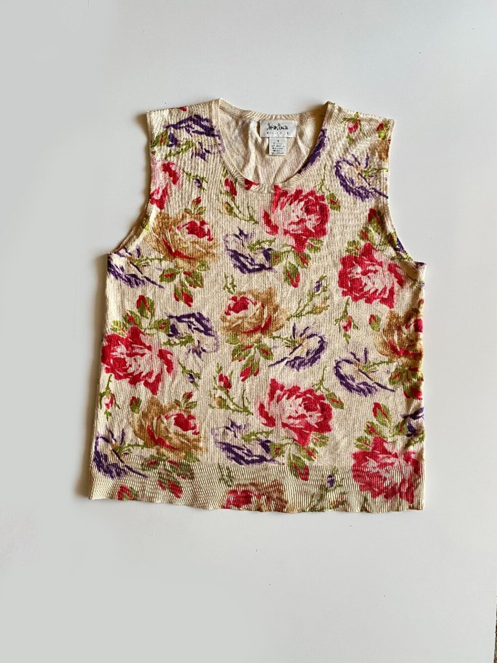 Neiman Marcus Exclusive Silk Blend Floral Knit Tank Top Sz M Sleeveless Sweater